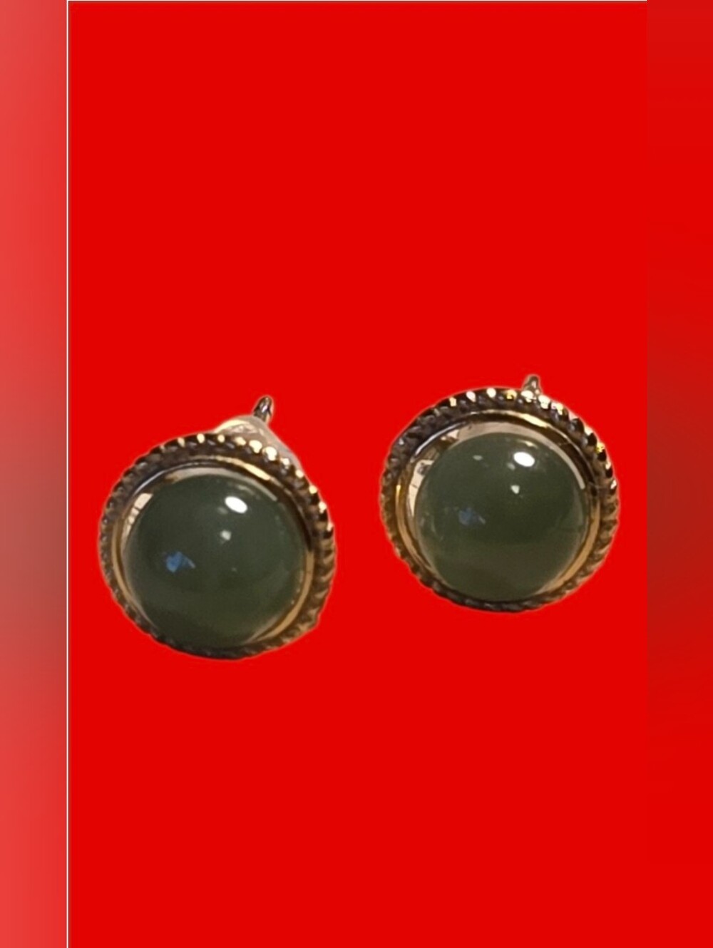 925 Sterling Silver 14K Gold Plated Earrings 6mm with Natural Jade Gem